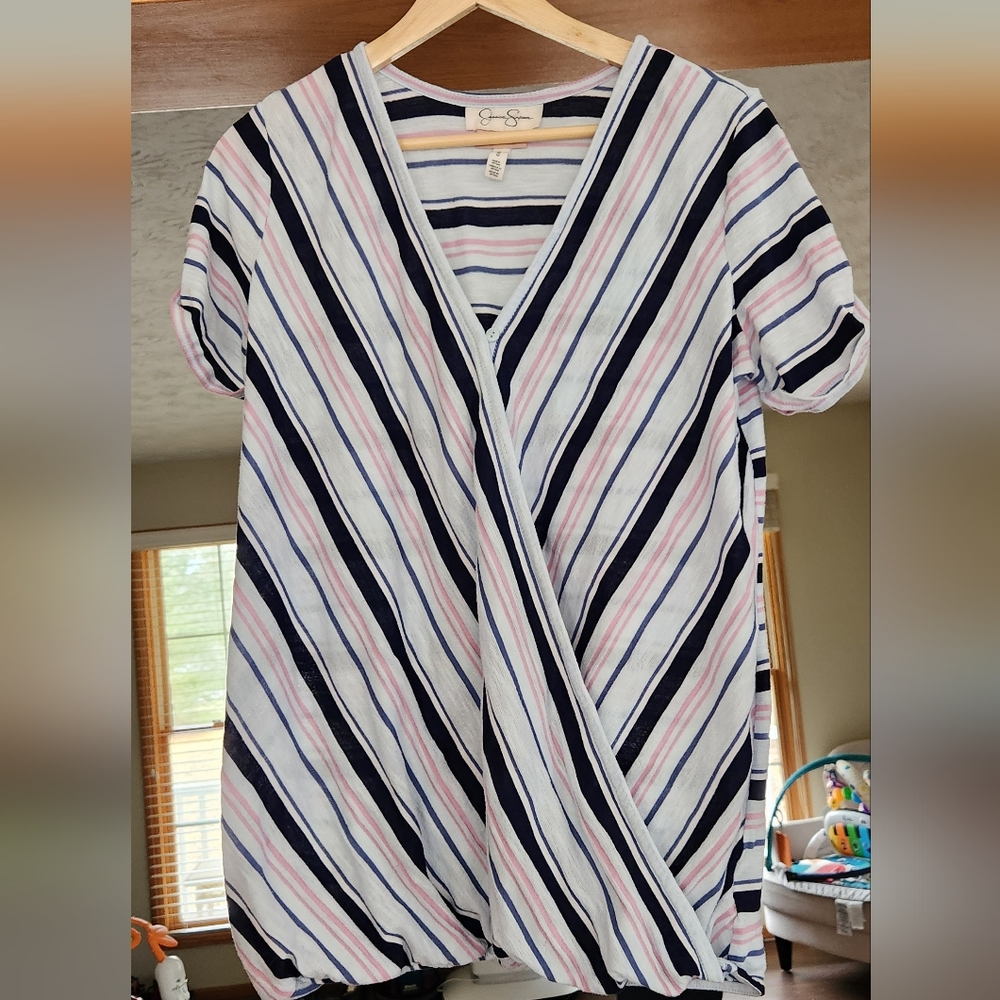 Jessica Simpson Striped Nursing Top - Pink, Blue, Gray